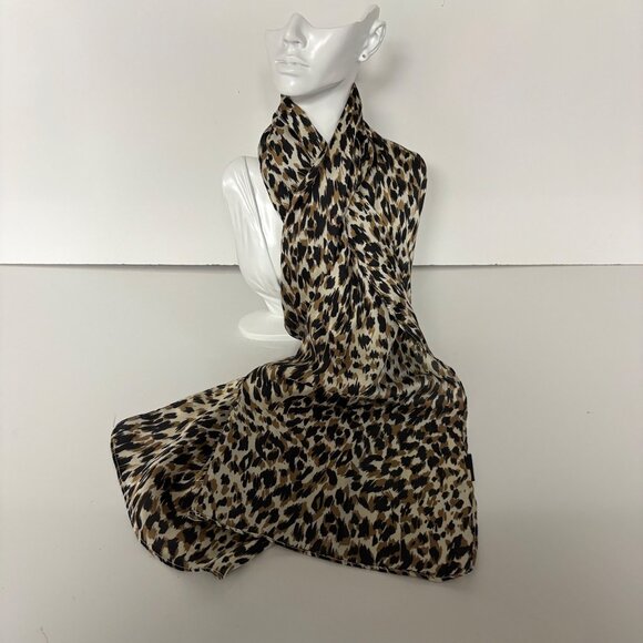 Leopard Print Lightweight Scarf Brown Silky Animal Print Fashionable Accessory - Picture 4 of 5